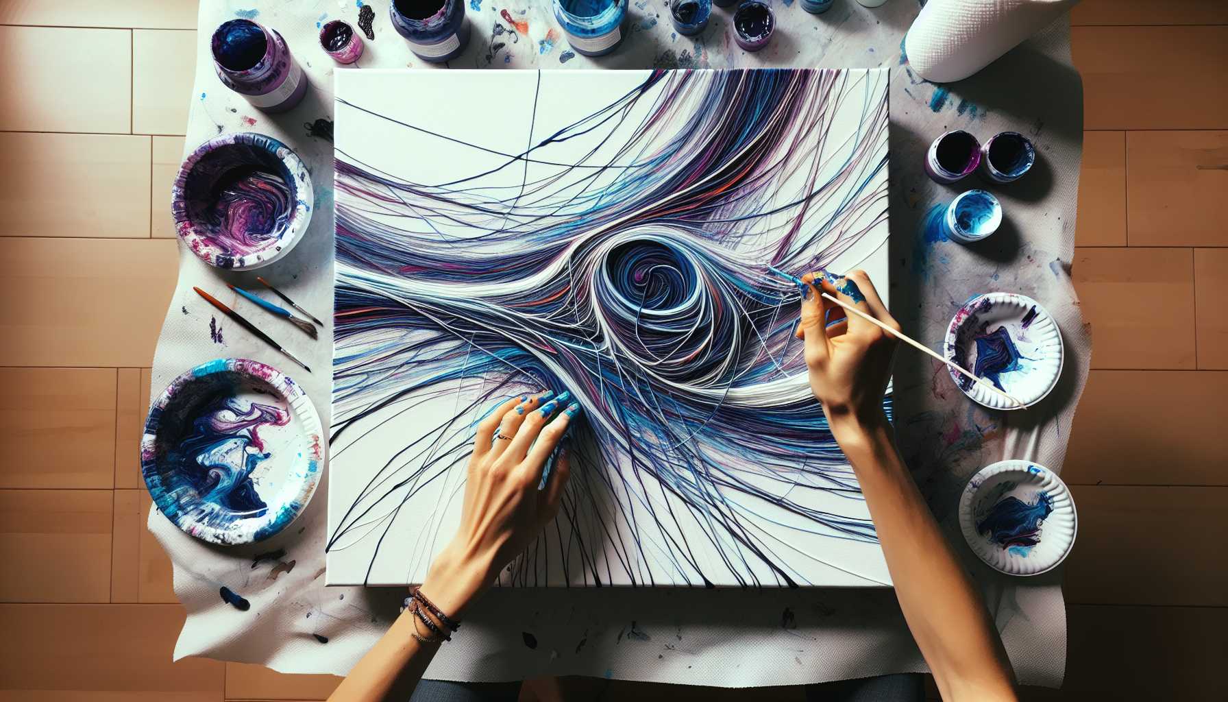 Peinture au tirage de ficelle : Créer de l'art abstrait facilement